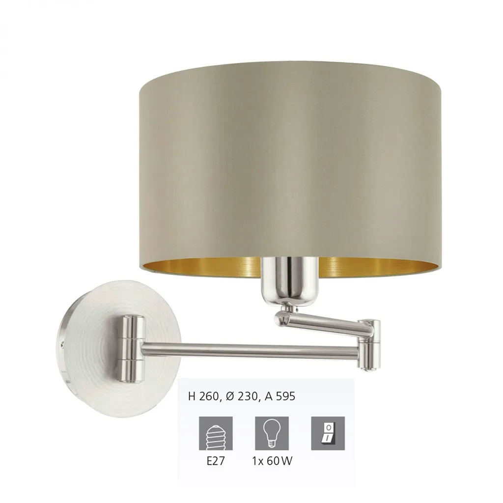 Applique Murale Orientable Eglo 95055 : Éclairage Douceur Taupe et Or