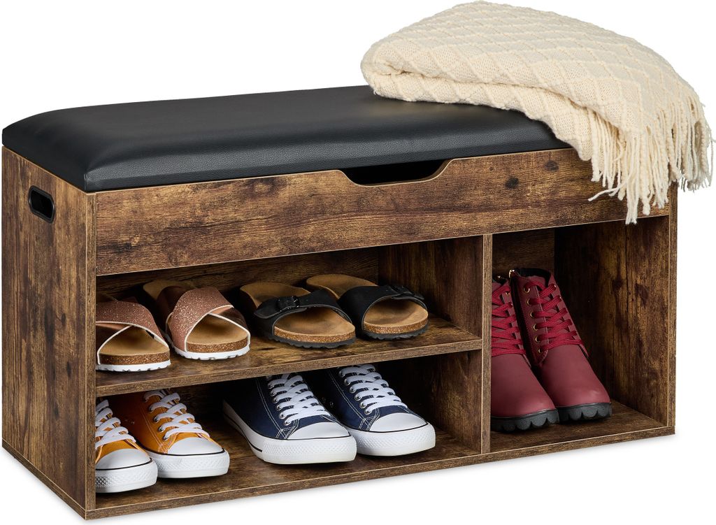 Relaxdays Schuhbank, Sitzbank mit Stauraum, 3 Fächer für Produktbild 