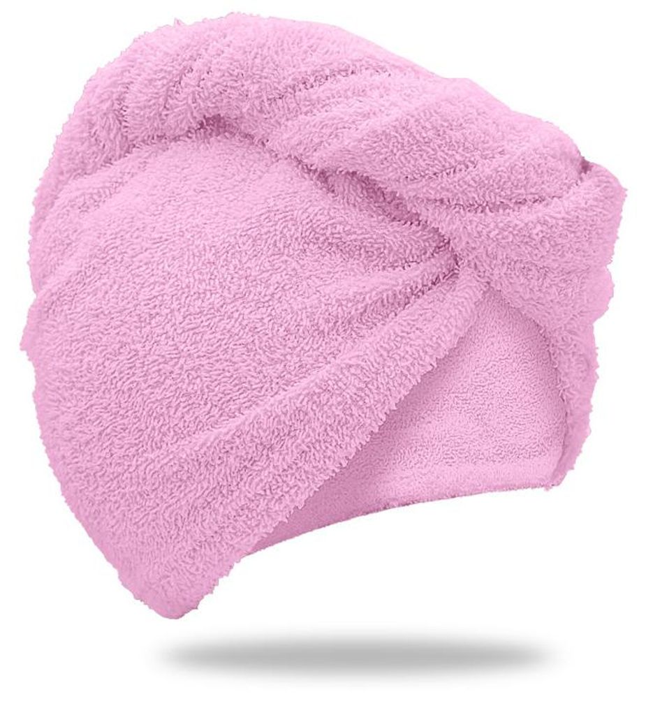 Szybkoschnący turban frotte do włosów w kolorze różowym, Zdjęcie produktu 