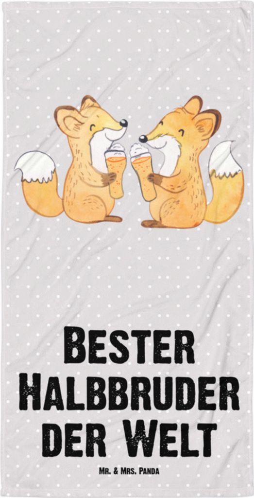 Mr. & Mrs. Panda Handtuch Fuchs Bester Halbbruder der Welt - Grau Pastell - Geschenk, Badehandtuch, Großes, Duschtuch, Strandlaken, Baumwollhandtu...