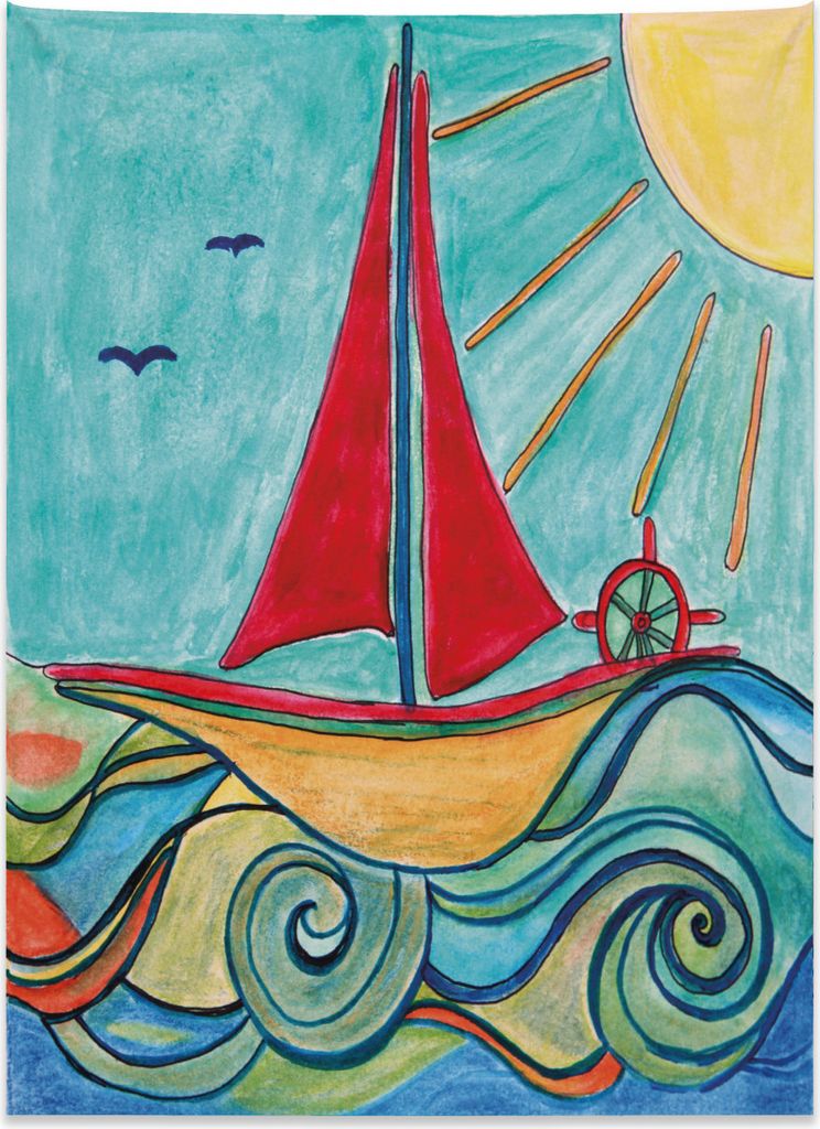 Abakuhaus Kunst Wandteppich, Schiff in Wellen im Meer aus Weiches Mikrofaser Stoff Kein Verblassen Klare Farben Waschbar, 110 x 150 cm, Braun Gelb ...