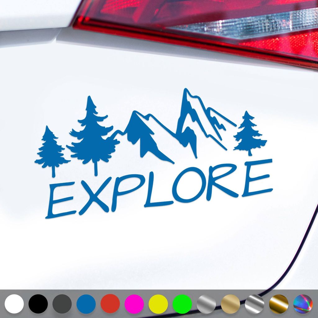 PantherPixel Camping Aufkleber Erkunden Entdecken Reisen Explore Sticker Auto Geschenkidee Farbe Blau