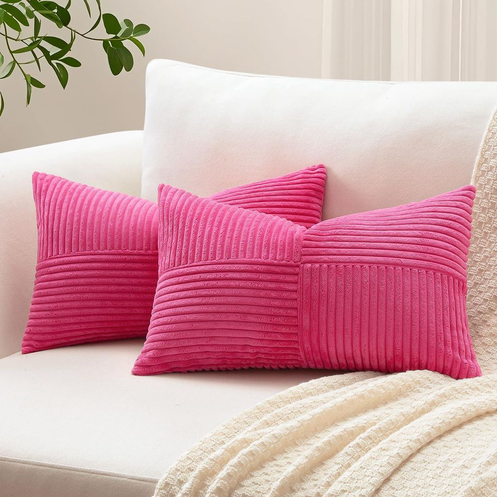 Set aus 2 Cord-Kissenbezügen mit Kreuzstreifenmuster, Cord-Sofakissen, Zierkissen, Patchwork-Design, dekorative Kissenbezüge für das Wohnzimmer ...
