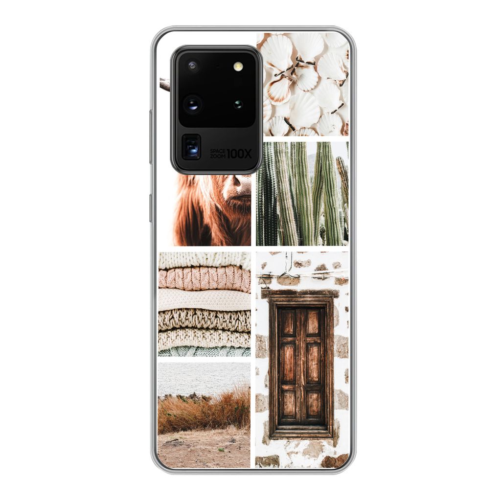 MuchoWow Handyhülle Schutzhülle Hülle für Samsung Galaxy S20 Ultra Schottischer Highlander - Collage - Kaktus Silikon Softcase Handy Hülle -...