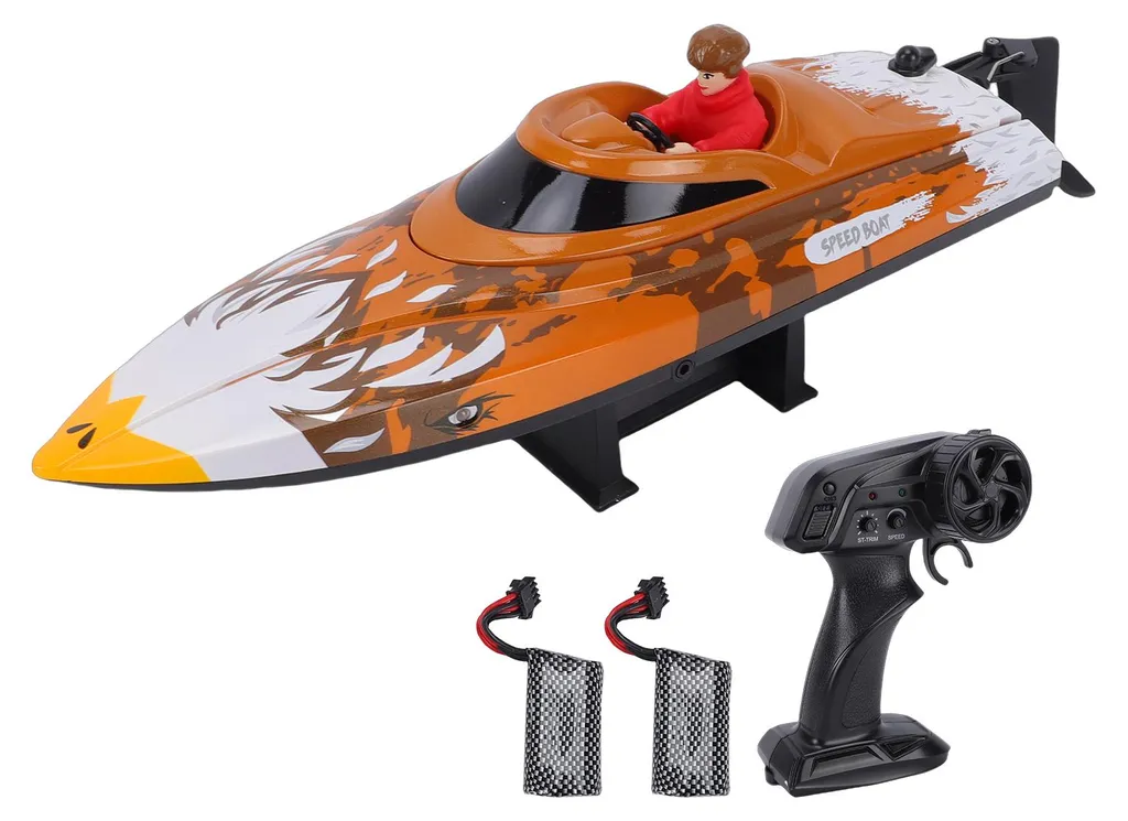 Bateau de course RC 2,4 GHz 25 km/h marron avec LED haute vitesse