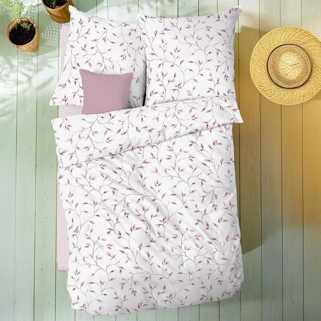 Kaeppel Musselin Bettwäsche Leaf Allover 155x220 cm + 80x80 cm rosenholz