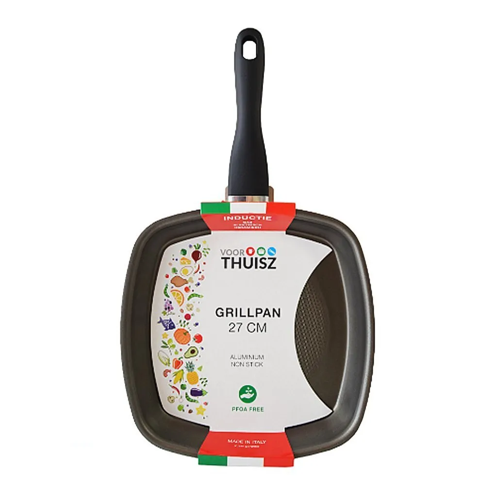 Voor Thuisz Como Grillpan 27 cm - Poêle à Griller Carrée en Fonte Noire