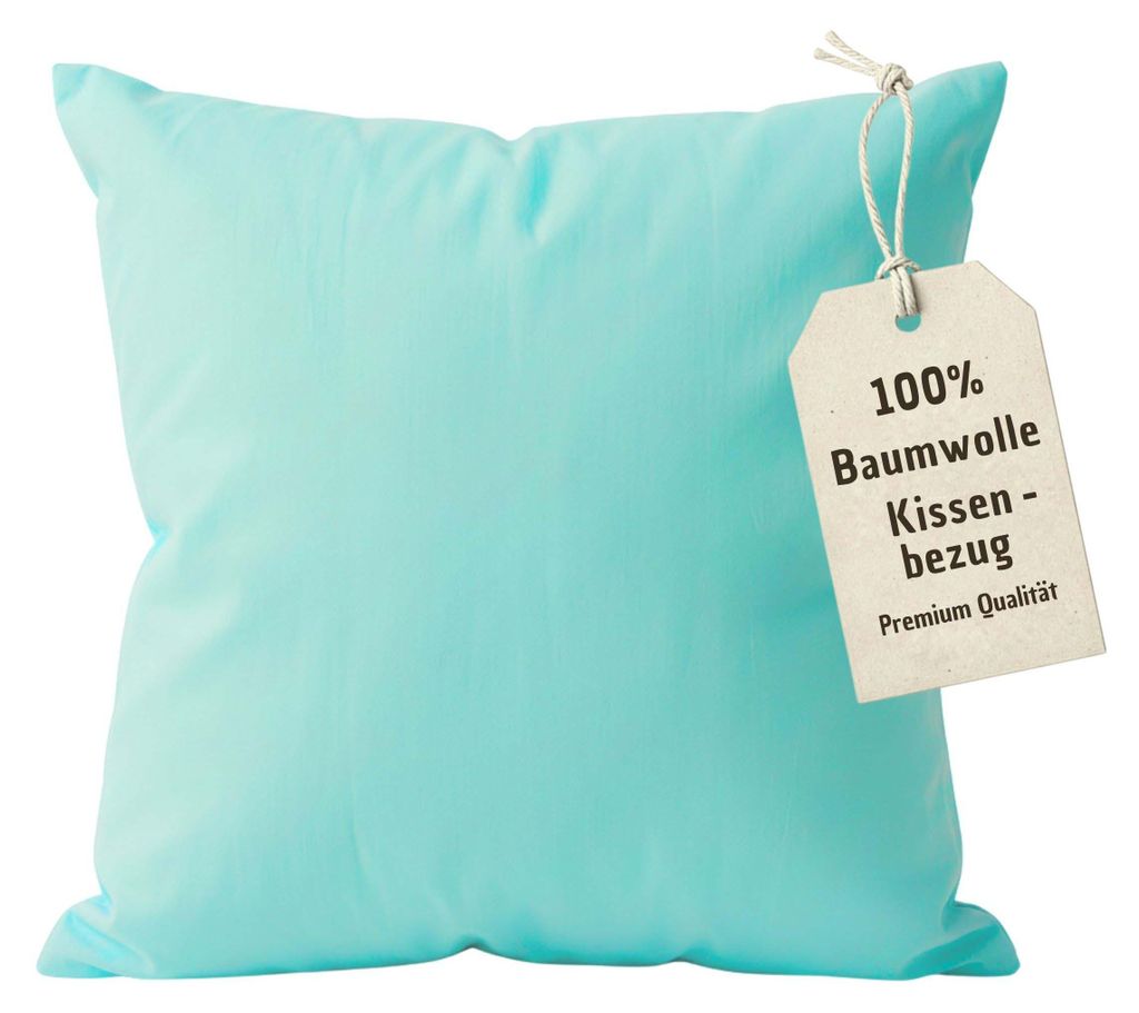 2er Pack Kissenbezug 40x40 cm Türkis | 100% Baumwolle | Doppelpack PREMIUM Kissenhülle mit verdecktem Reißverschluss