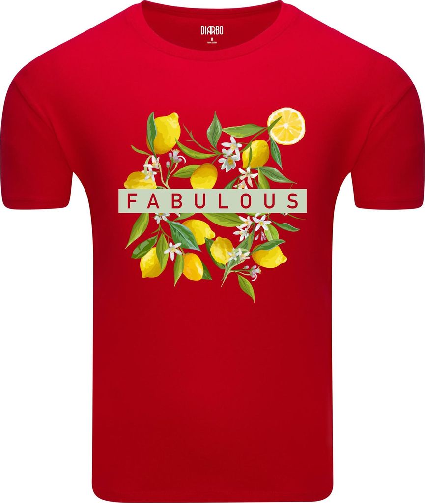 Diarbo Herren T-Shirt mit Abstraktem Druck Zitronen Rot Gr.L