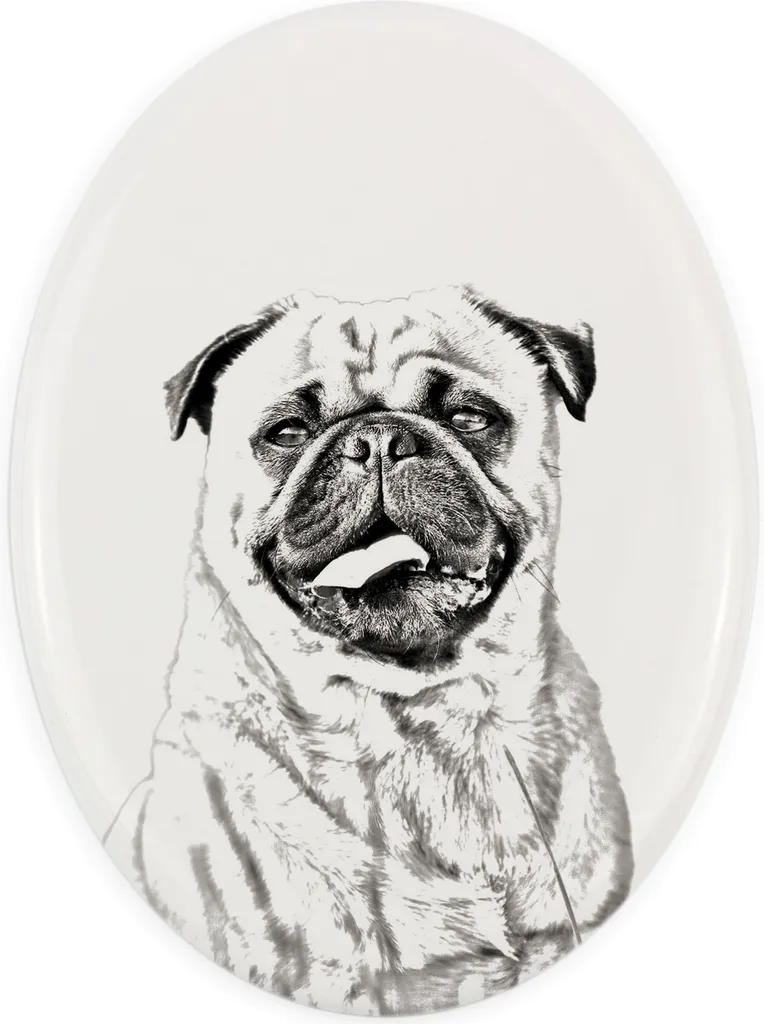 Mops - targa commemorativa con immagine di cane, lapide con stampa, targa ovale personalizzata del marchio Art-Dog