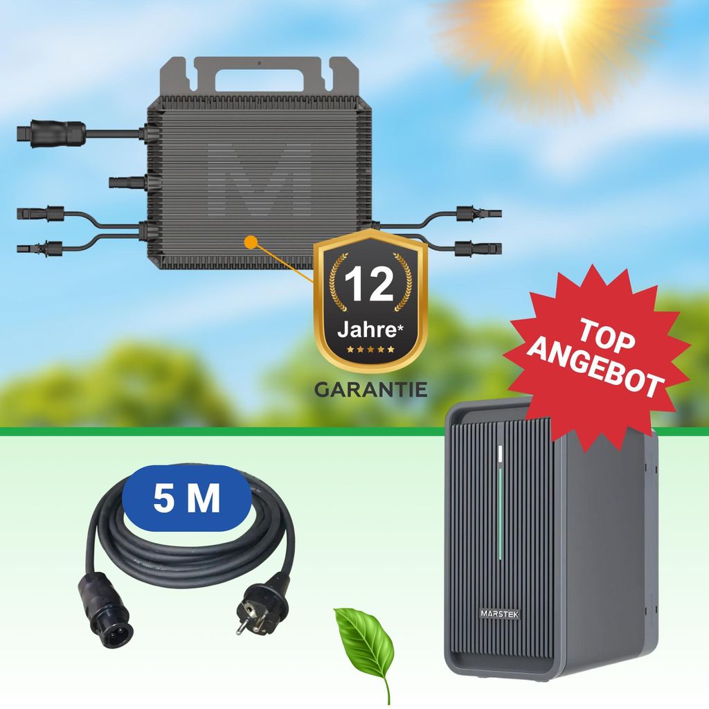 Marstek Komplett-Set: B2500-D Speicher 2,24 kWh + M2-800 Wechselrichter + 5m Kabel -Balkonkraftwerkspeicher