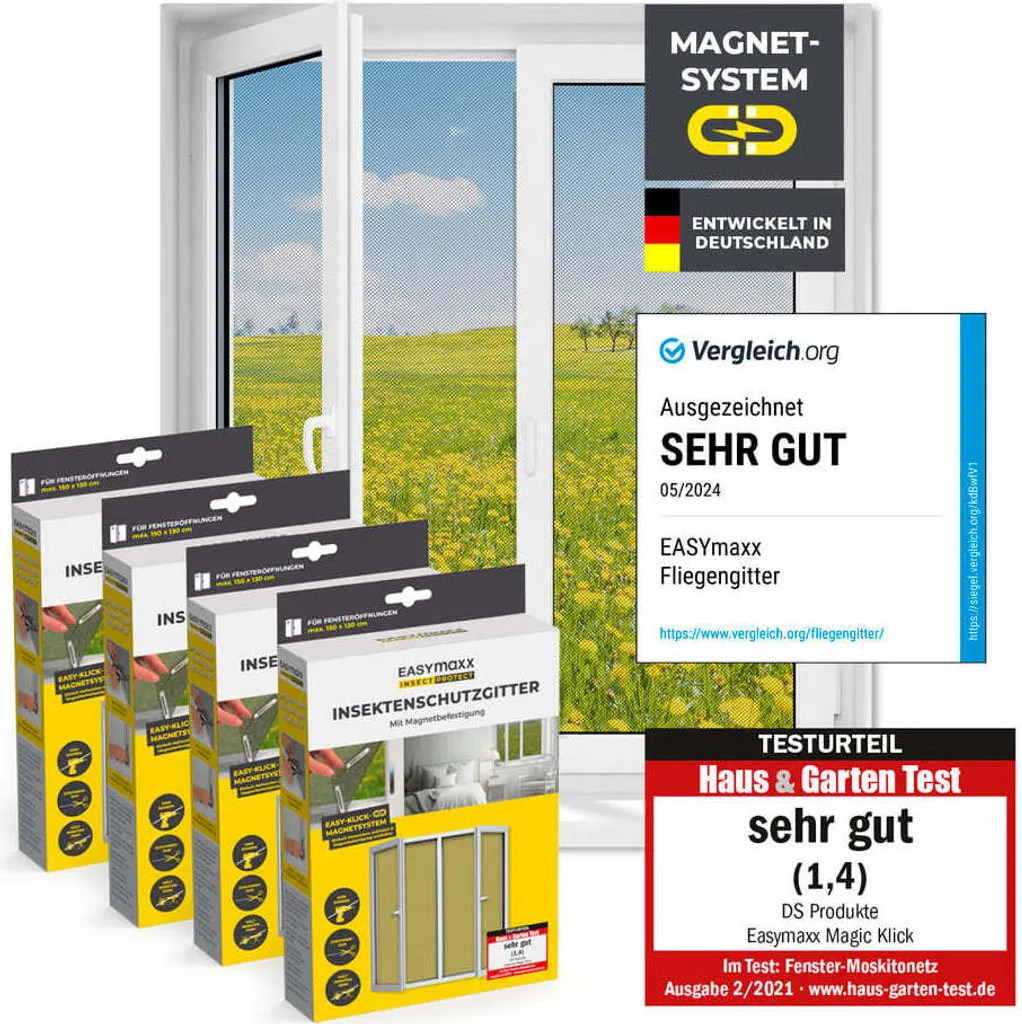 Moustiquaire Magnétique EASYmaxx Noir 150 x 130 cm avec Fixation Facile
