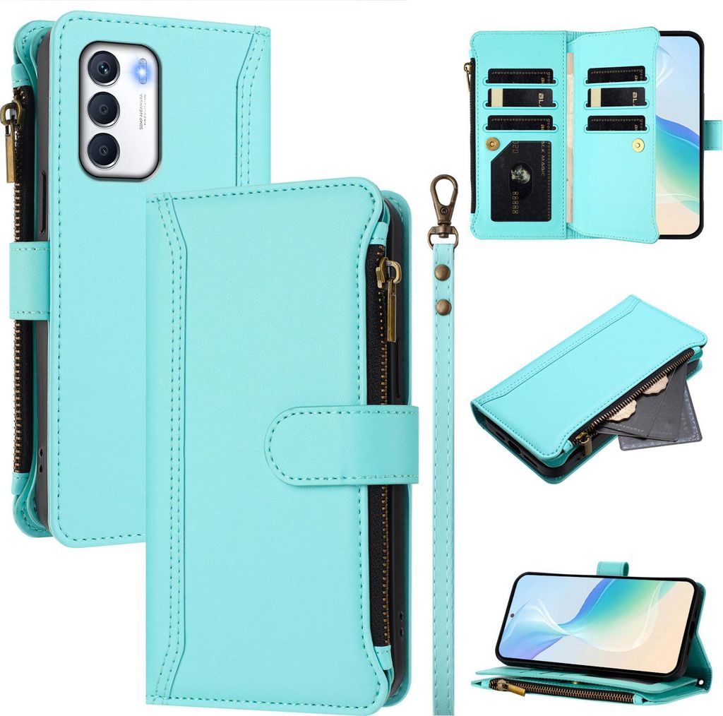 Handyhülle für Infinix Zero 5G 2023 Reißverschluss Geldbörse Kunstleder Klapphülle mit Kartensteckplatz, Ständer, Handschlaufe Türkis