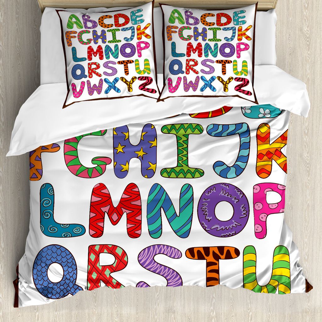 ABAKUHAUS Alphabet Bettbezug Set für Einzelbetten, Lustige Educational Letters, Milbensicher Allergiker geeignet mit Kissenbezug, 155 cm x 220 cm ...
