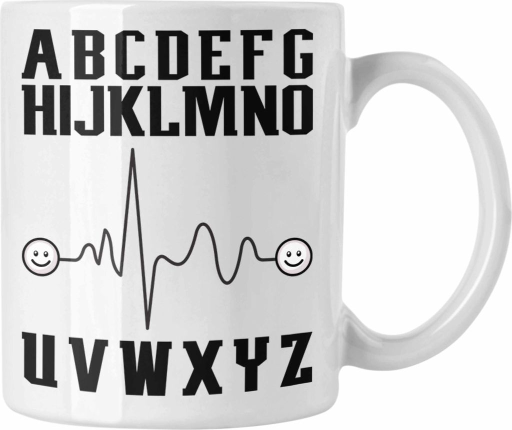Trendation - Erzieherin Tasse Geschenk ABC Abschied Geschenkidee Beste Erzieherin Mit Herz-Schlag (Weiß)