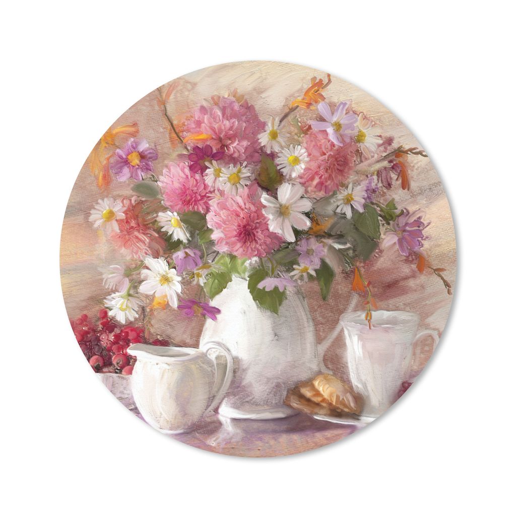 MuchoWow Mauspad Mousepad Gemälde - Blumen - Vase - Ölfarbe 50x50 cm - Mousepads - Maus Mat - Pad - Mausunterlage - Vinyl
