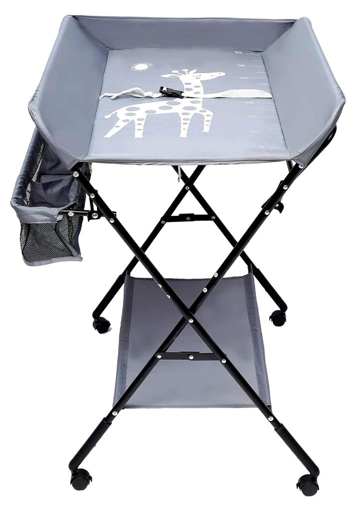 Baby Klappbarer Wickeltisch,klappbare Wickelkommode, mobiler Wickeltisch mit Wickelauflage, Wasserdicht und Höhenverstellbar, Grau