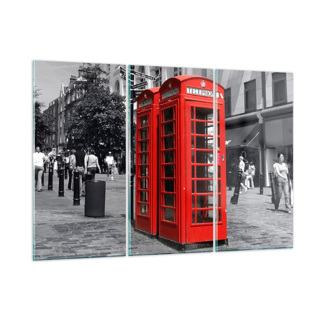 Bilder auf glas - Großbritannien London Telefon Straße - 165x110cm - Glasbilder - Wandbilder - Kunstdruck - Wanddekoration aus Glas - Glas Bilder...