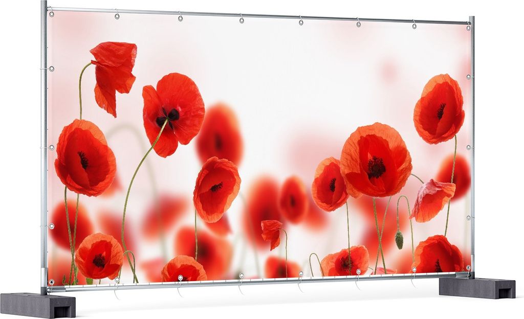 Wallario XXL Outdoor-Poster für Garten oder Balkon, Motiv Leuchtende Mohnblumen - Rote Mohnblumenblüten, in ca. 340 x 173 cm