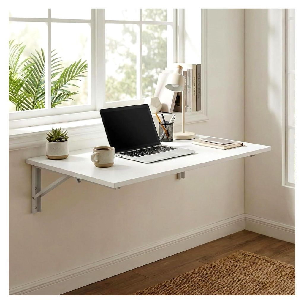 Wandklapptisch 100x60 cm, Weiß, Platzsparender Klapptisch für Wandmontage