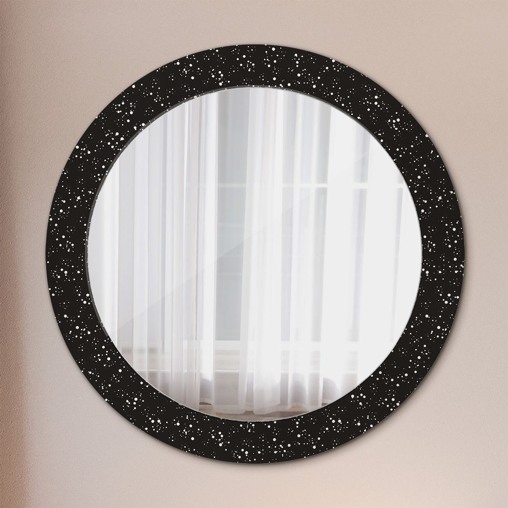 Ø70cm Spiegel - Glasrahmen mit Aufdruck - Wandspiegel Schlafzimmer - chaotisch punkte