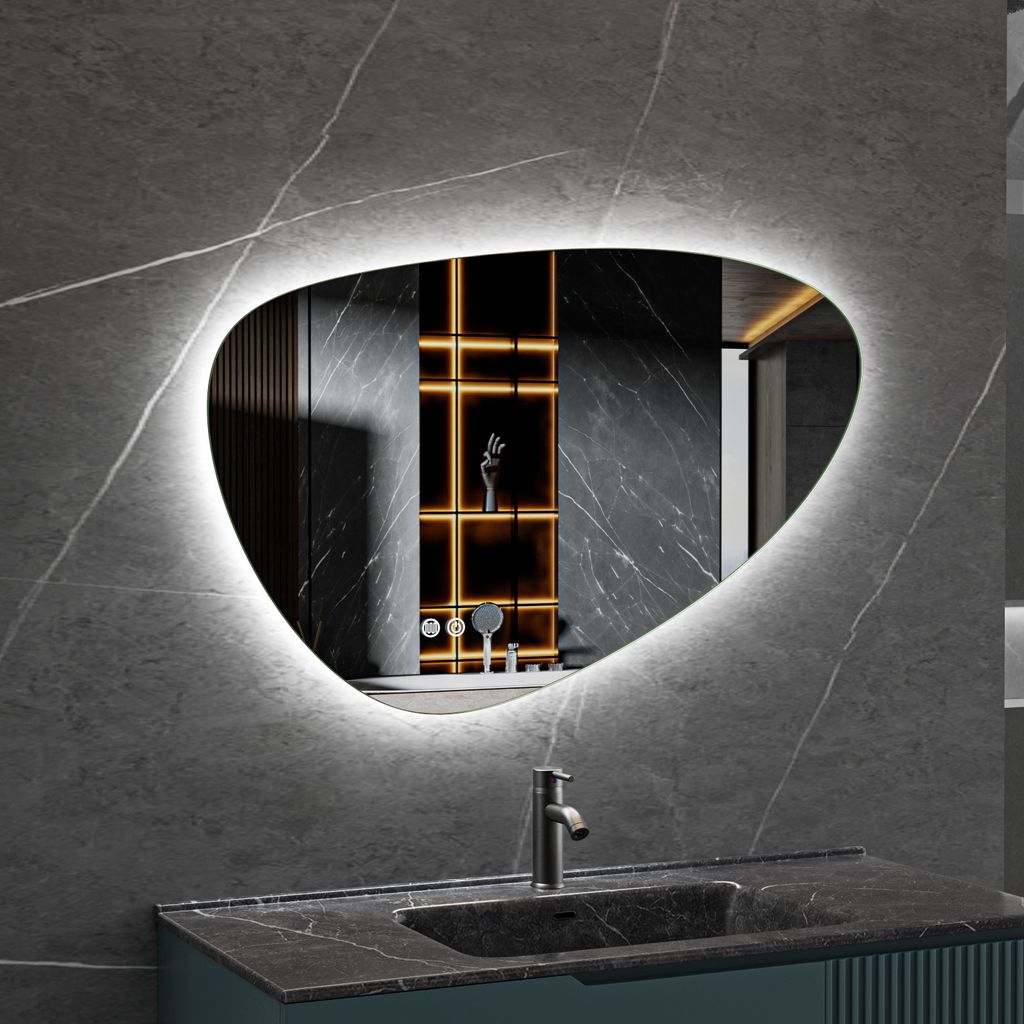 Asymmetrischer Spiegel - warmweiß/kaltweiß - 90W und 90 cm x 60 cm