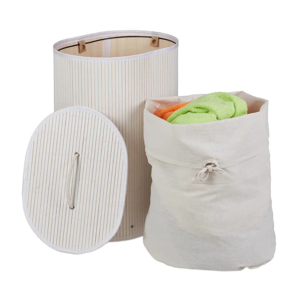 Cesto Portabiancheria Bambù Bianco RD34141 | 100L Doppio Scomparto
