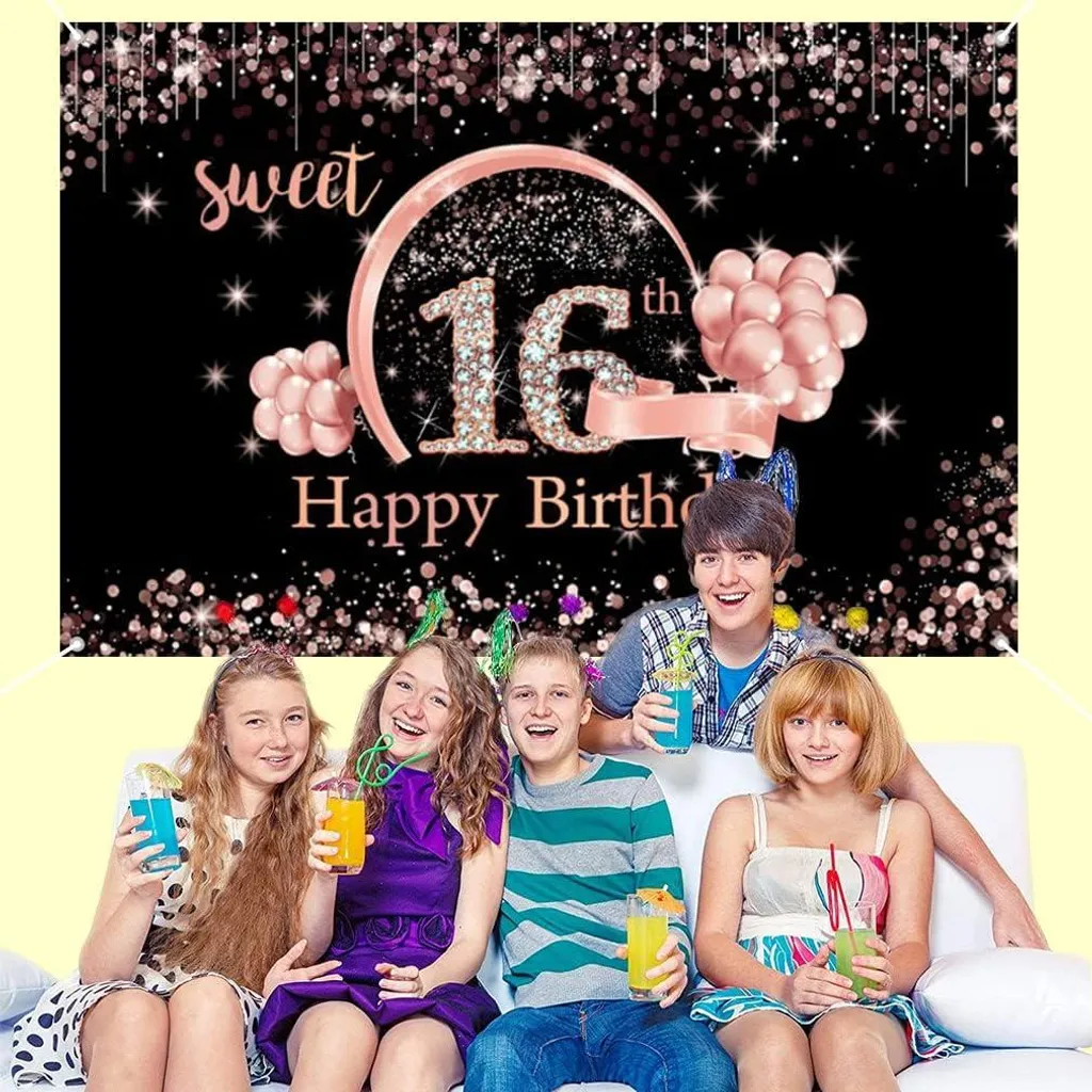 Bannière 16 Ans Sans Plis Décoration Anniversaire Fille Tissu Grand Format