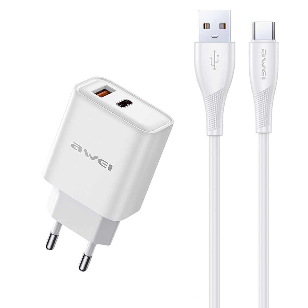 Awei Ład. Siat. Pd81T-Eu 22,5W + kabelusb + Usb-C Bílá/bílá Obrázek produktu 