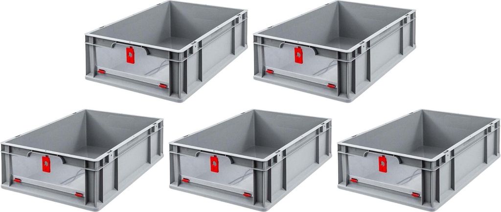 SuperSparSet 5x Eurobox NextGen Insight Cover | HxBxT 17x40x60 | 34 Liter | Niedrig/Rot | Eurobehälter, Transportbox, Transportbehälter, Stapelbe...