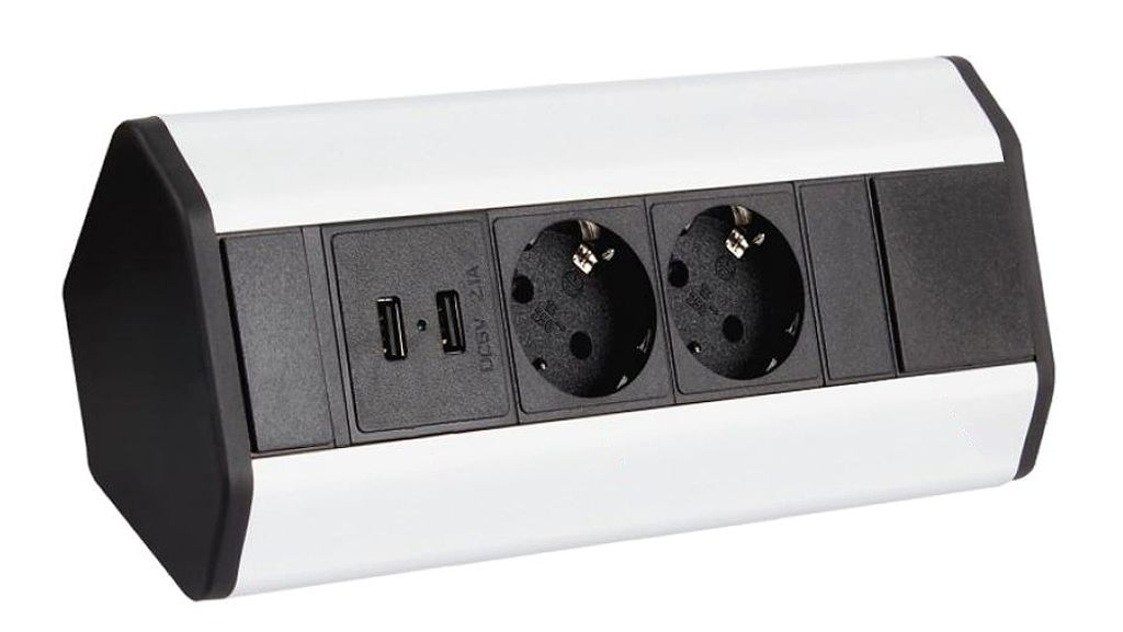 DesignLight CORNERBOX Aluminium SchuKo 2-fach mit USB Produktbild 