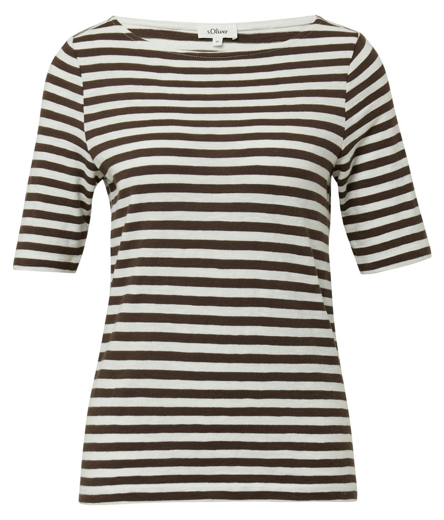 s.Oliver Damen T-Shirt, gestreift, Slim Fit mit U-Boot-Ausschnitt, weich und luftig-leicht