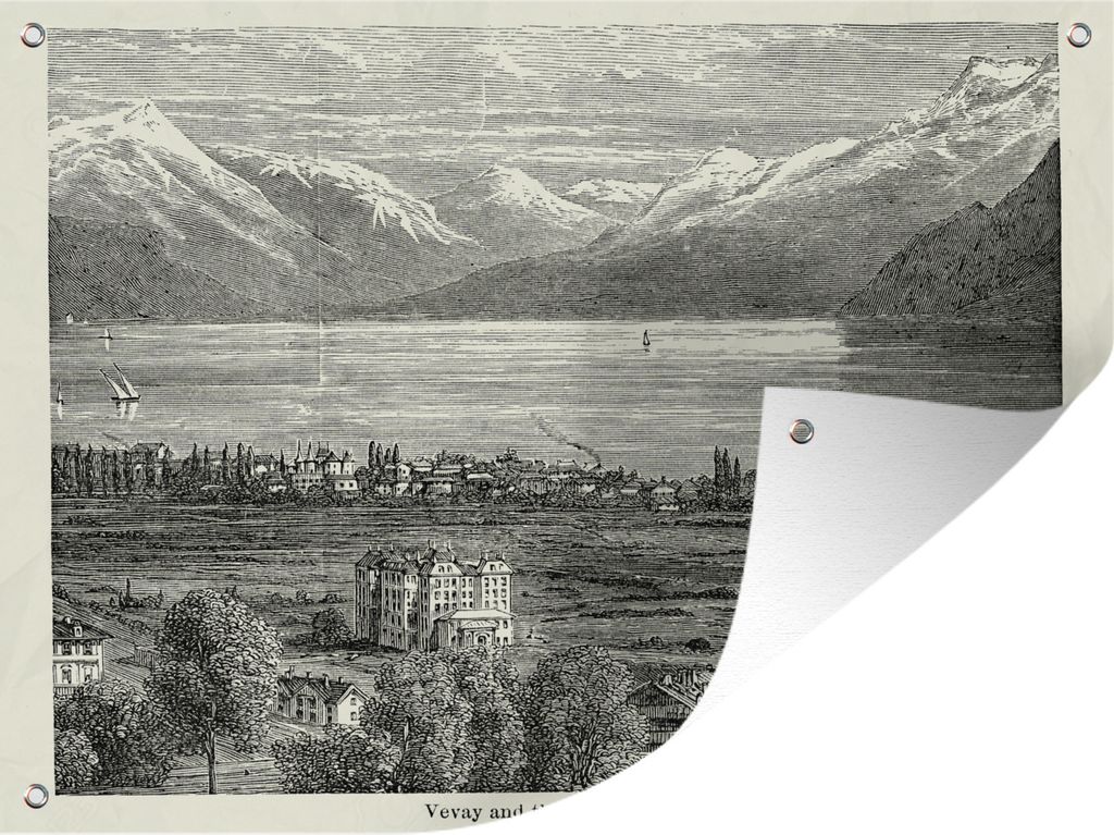 MuchoWow 80x60 cm Outdoor-Poster Gartendeko Sichtschutz Garten Poster für den Garten Eine alte Illustration des Genfer Sees