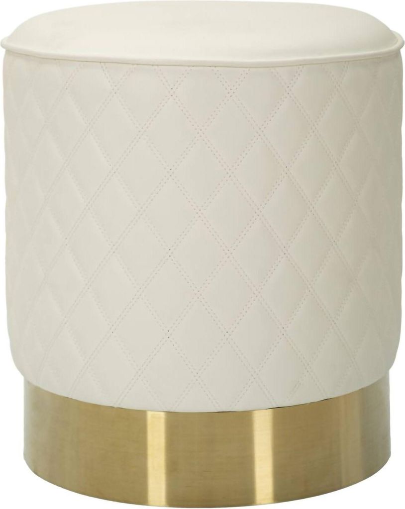 Pouf Erro, Mehrzwecksessel, Nachttisch, Hockerhocker, 36x36 h39 cm, Weiß und Gold