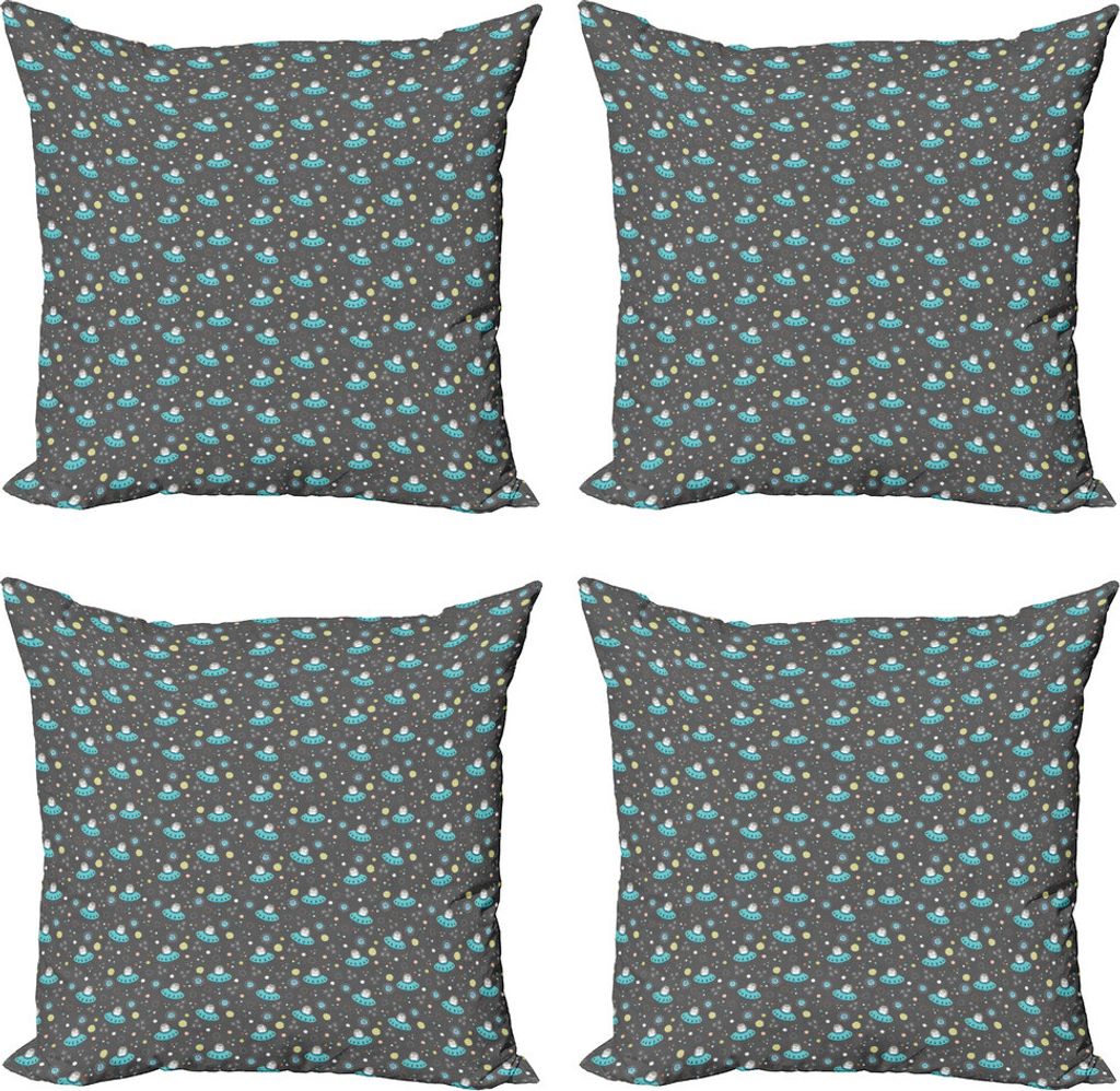 ABAKUHAUS Dusty Blau Kissenbezug Set (4 Stück), Raum-Katzen-Astronauten, Moderner Doppelseitiger Digitaldruck, 60 cm x 60 cm, Grau und Multicolor