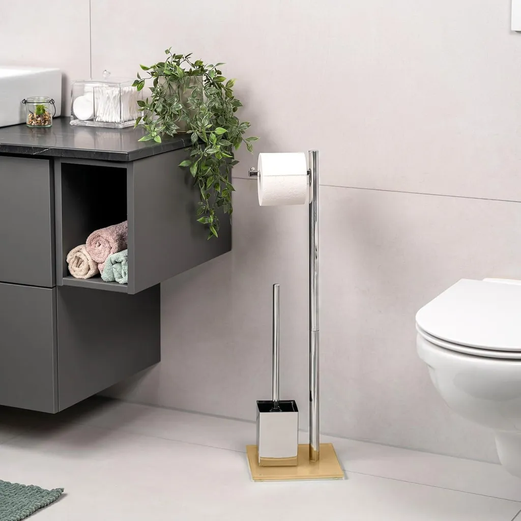 Ensemble brosse WC sur pied stable et dérouleur papier compact