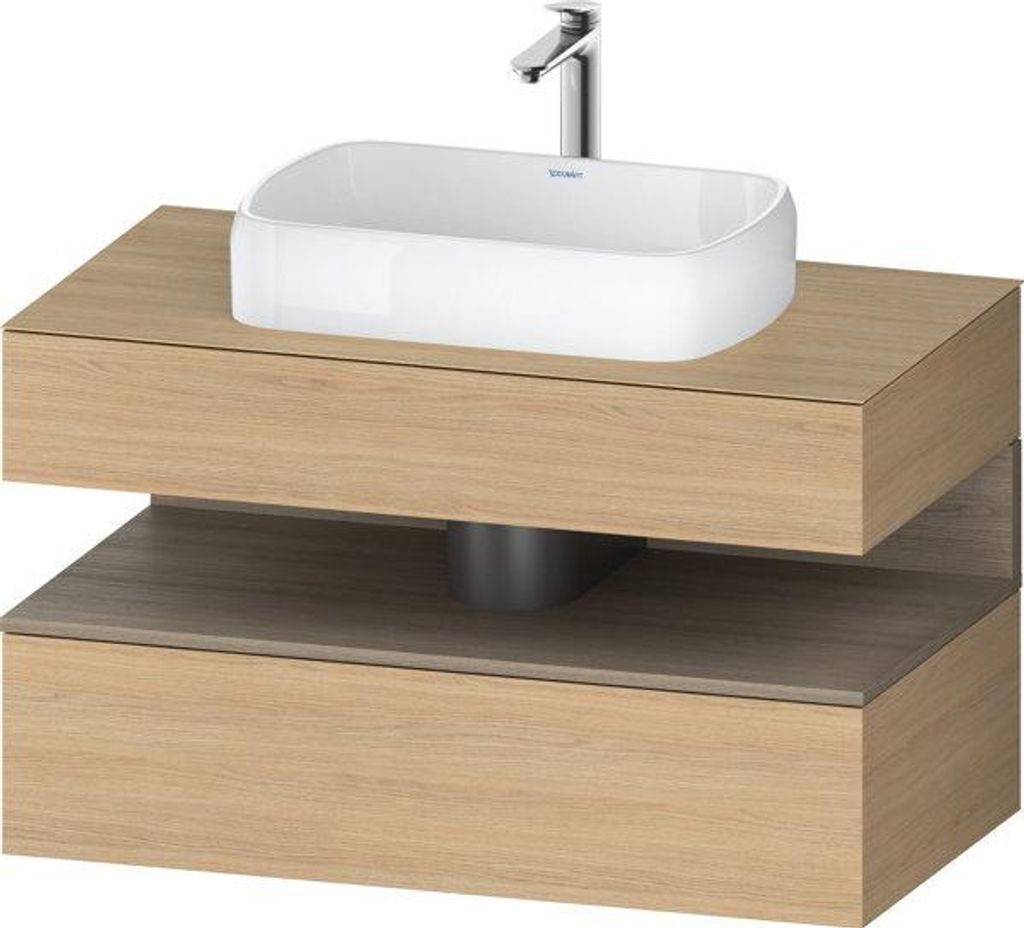 Duravit Qatego Konsolenwaschtischunterbau, 1 Auszug, 1 Schubkasten, Ausschnitt mittig, 1000x550x600mm, Nische Eiche Terra, QA4731035300000