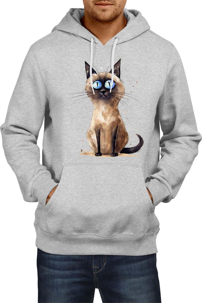 Herren Kapuzenpullover Funny Cats Breeds Thai Cat, Man M / Grau