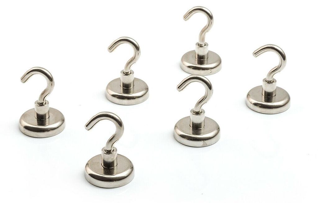 6x Magnet Haken Neodym Magnethaken 34KG Haftkraft Extra Stark Kühlschrank Tafel – Produktansicht