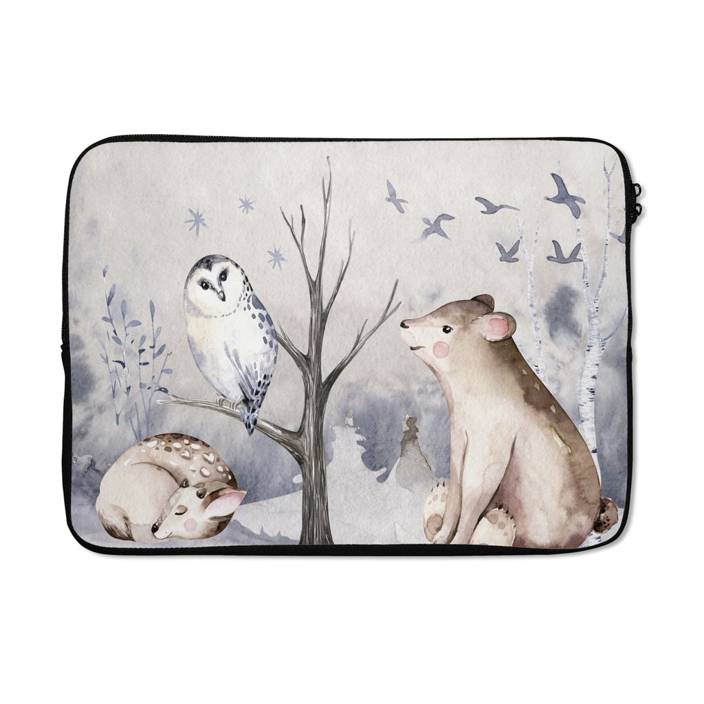MuchoWow Laptop Hülle 13 Zoll Winter - Hirsch - Eule - Bär Laptoptasche - Laptophülle - Sleeve - Rundumschutz