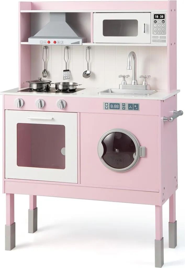 Cuisine enfant bois rose Costway avec sons, lumières et accessoires