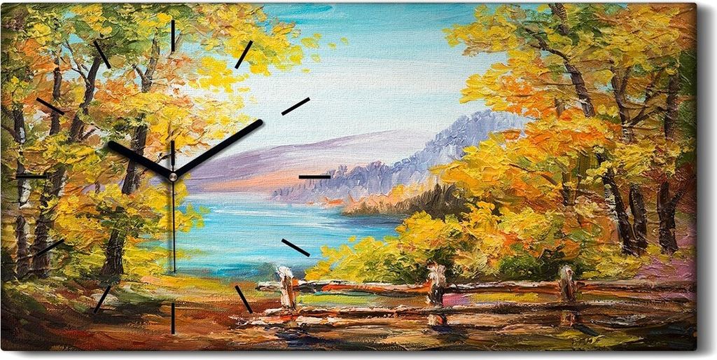 Dekor Leinwand Uhr Wandbilder 60x30 Ölgemälde Wald Bäume Meereslandschaft - schwarze Hände
