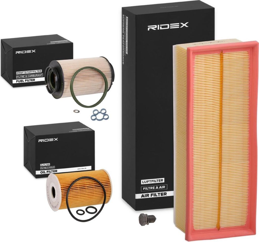 RIDEX Filterset Inspektionspaket Filtersatz für VW GOLF VI (5K1) Golf V Schrägheck (1K1) TOURAN (1T1, 1T2) TIGUAN (5N) Passat Variant (3C5) GOLF ...