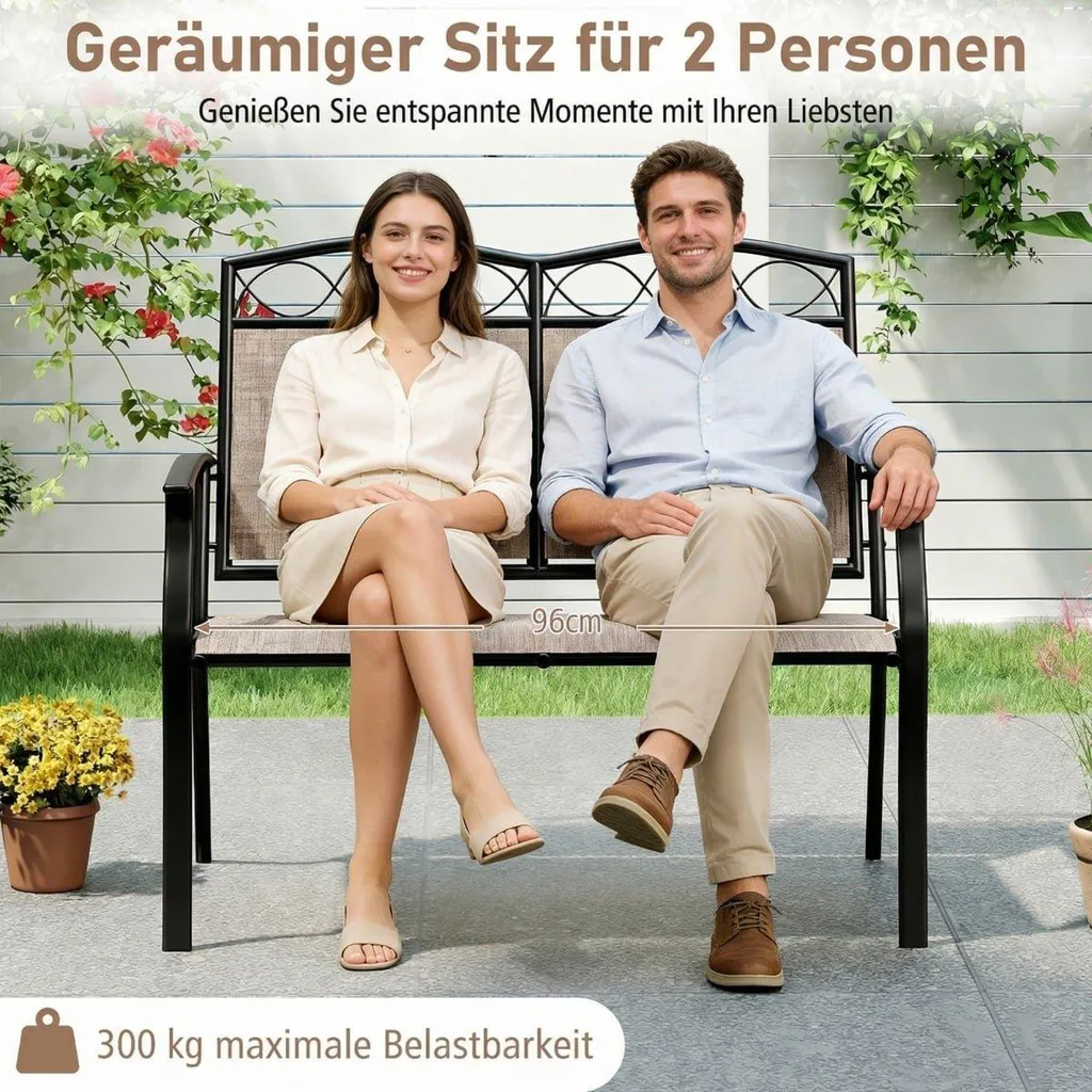 Banc de terrasse 2 places en métal pour détente extérieure durable