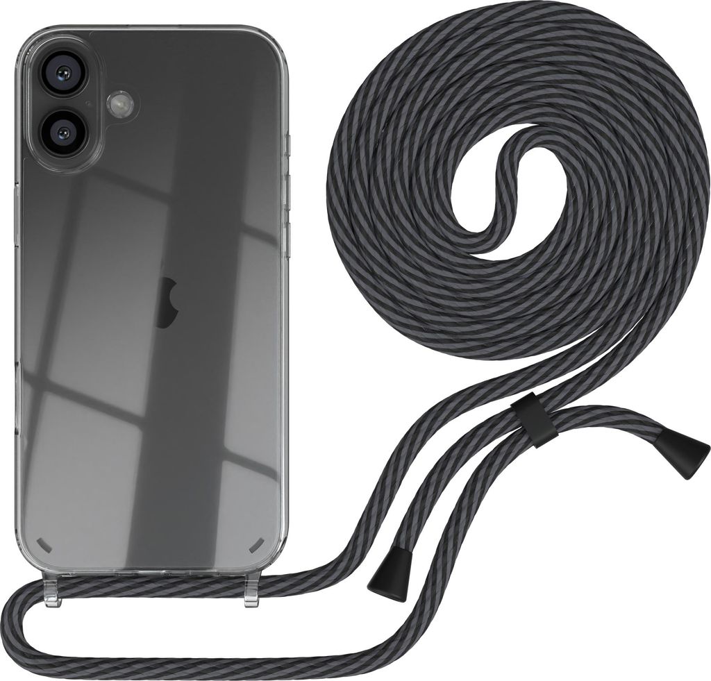 EAZY CASE Handykette mit Hülle für Apple iPhone 16 Plus Backcover Handykette, zum Umhängen in Dunkelgrau