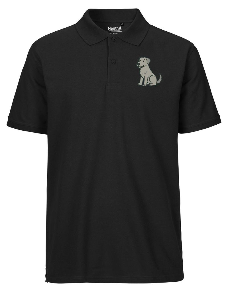Huuraa Herren Polo Shirt Irish Wolfhound Comic Wolfi L Black Bio Baumwolle Fairtrade Poloshirt Geschenkidee