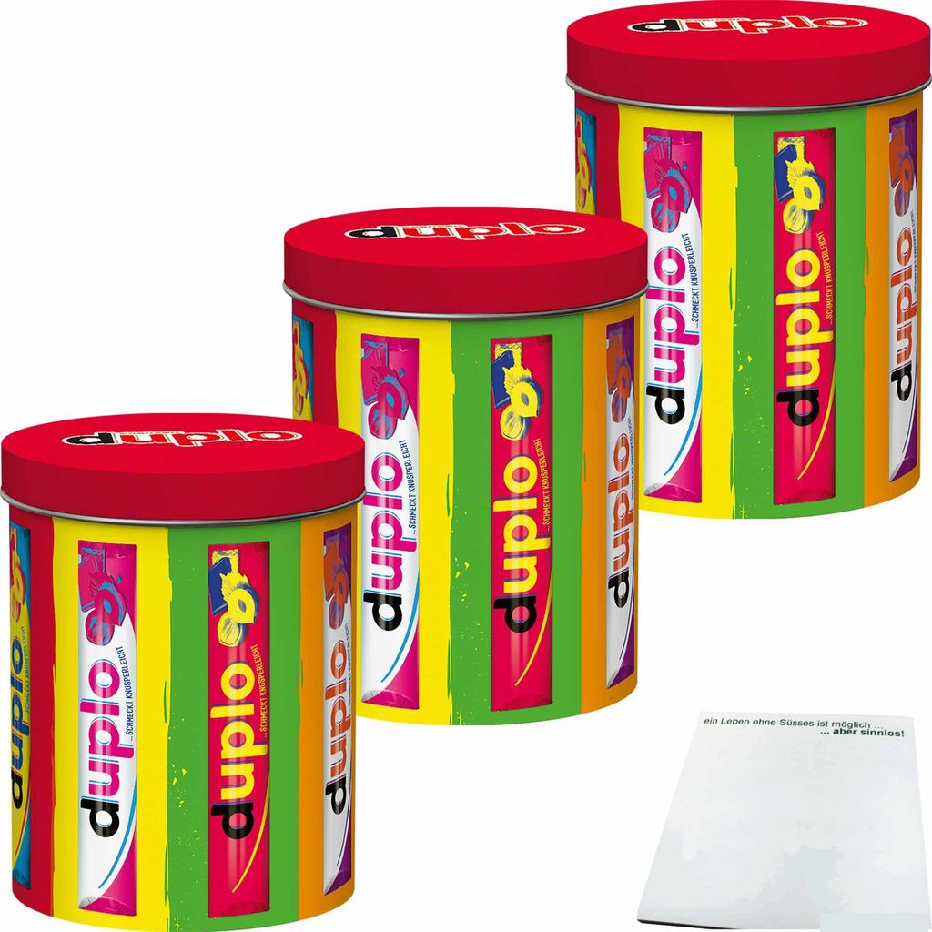 duplo Design Dose mit 24 Riegeln Motiv: 60s Duplo 3er Pack (3x436,8g Dose) + usy Block