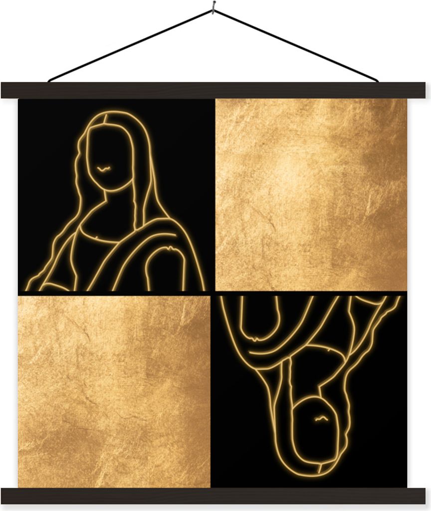 MuchoWow Textilposter Alte Meister - Collage - Gold 60x60 cm mit schwarzem Rahmen - Posteraufhänger