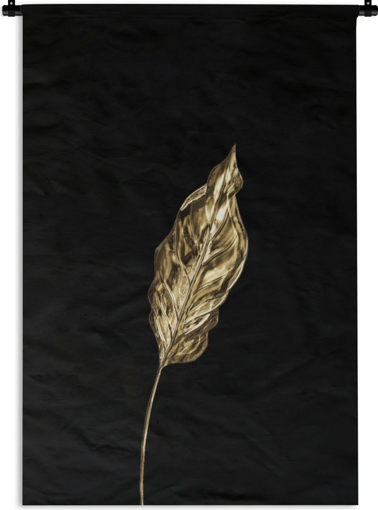 MuchoWow Wandteppich Wandbehang Schwarz und Gold - Blatt - Abstrakt 60x90 cm Tapisserie Dekoration Wandtuch - Foto-Teppich - Abwaschbar