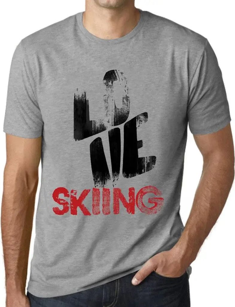 Herren Grafik T-Shirt Liebe zum Skifahren – Love Skiing – Öko-Verantwortlich Vintage Jahrgang Kurzarm Lustige Druck Geburtstag Geschenk Mann